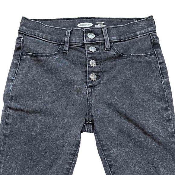 Girls 10 Old Navy Black Rockstar Jeggings Button Fly Frayed Hem Adjustable Waist - Picture 3 of 5